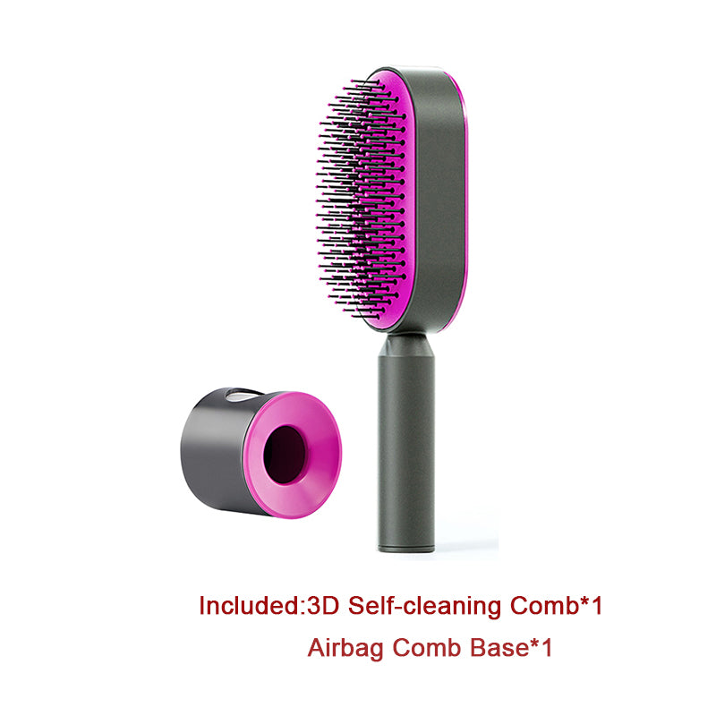 Self-Cleaning Hair Brush for Women – One-Key Hair Removal, Anti-Static Airbag Scalp Massage Comb