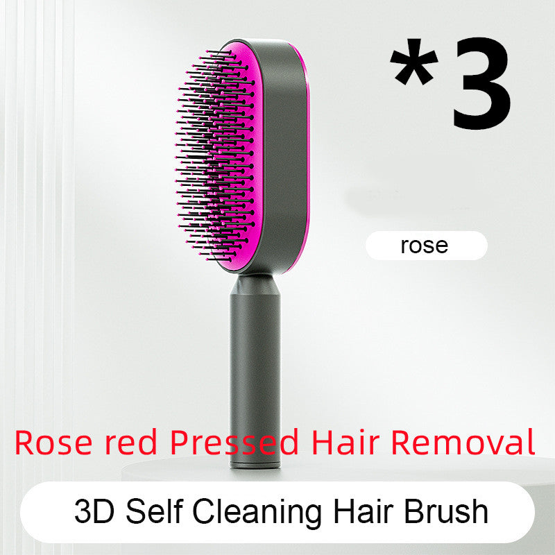 Self-Cleaning Hair Brush for Women – One-Key Hair Removal, Anti-Static Airbag Scalp Massage Comb