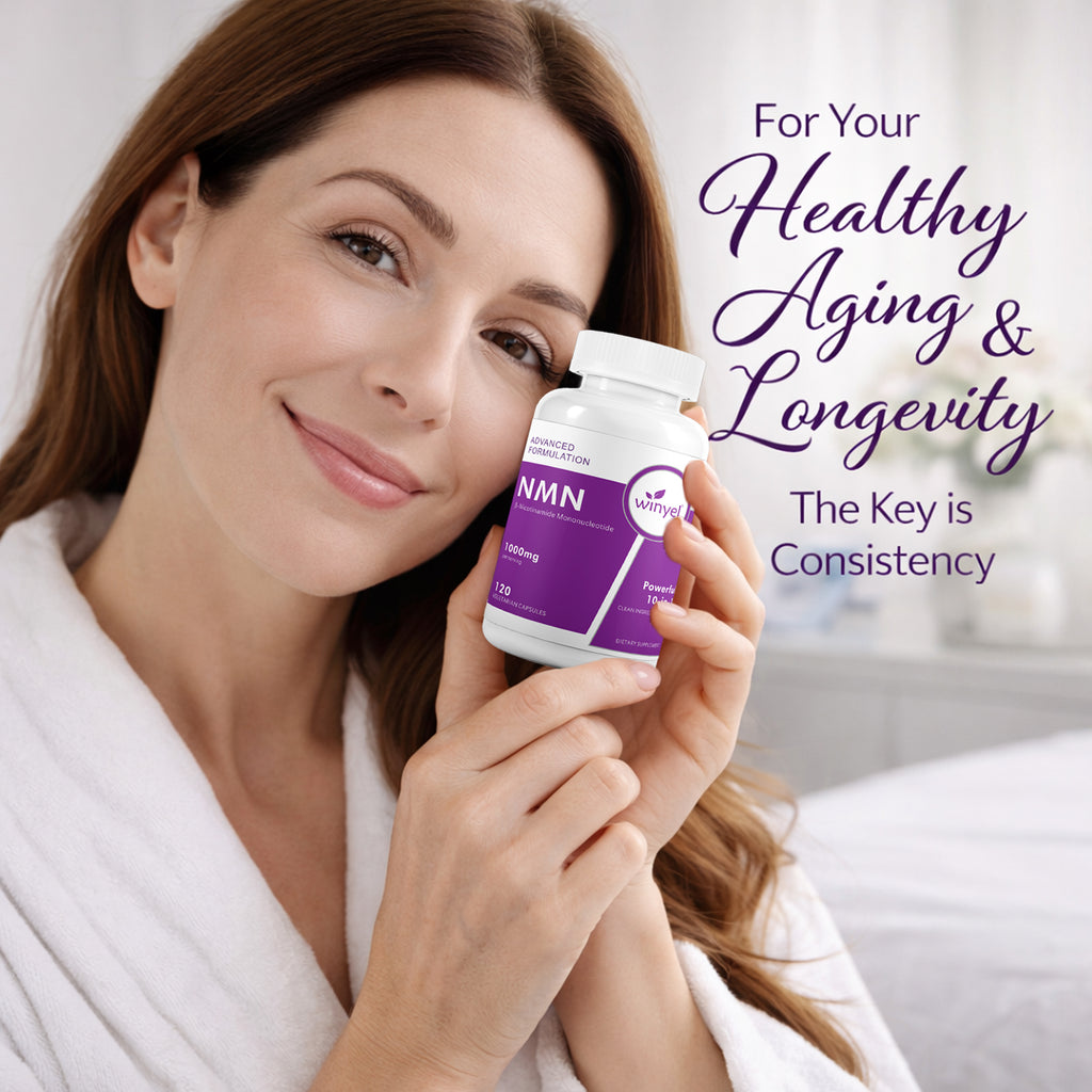 WINYEL NMN Complex 1000mg – Cellular Energy & Healthy Aging Support, 10-in-1 Formula with Resveratrol, CoQ10, Quercetin, Glutathione & Vitamin C – 60 Capsules