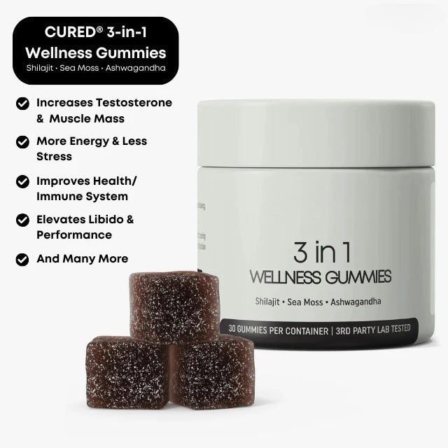 Cured 3-in-1 Shilajit Gummies for Men – Energy, Strength & Vitality Support | Vegan | 60 Gummies