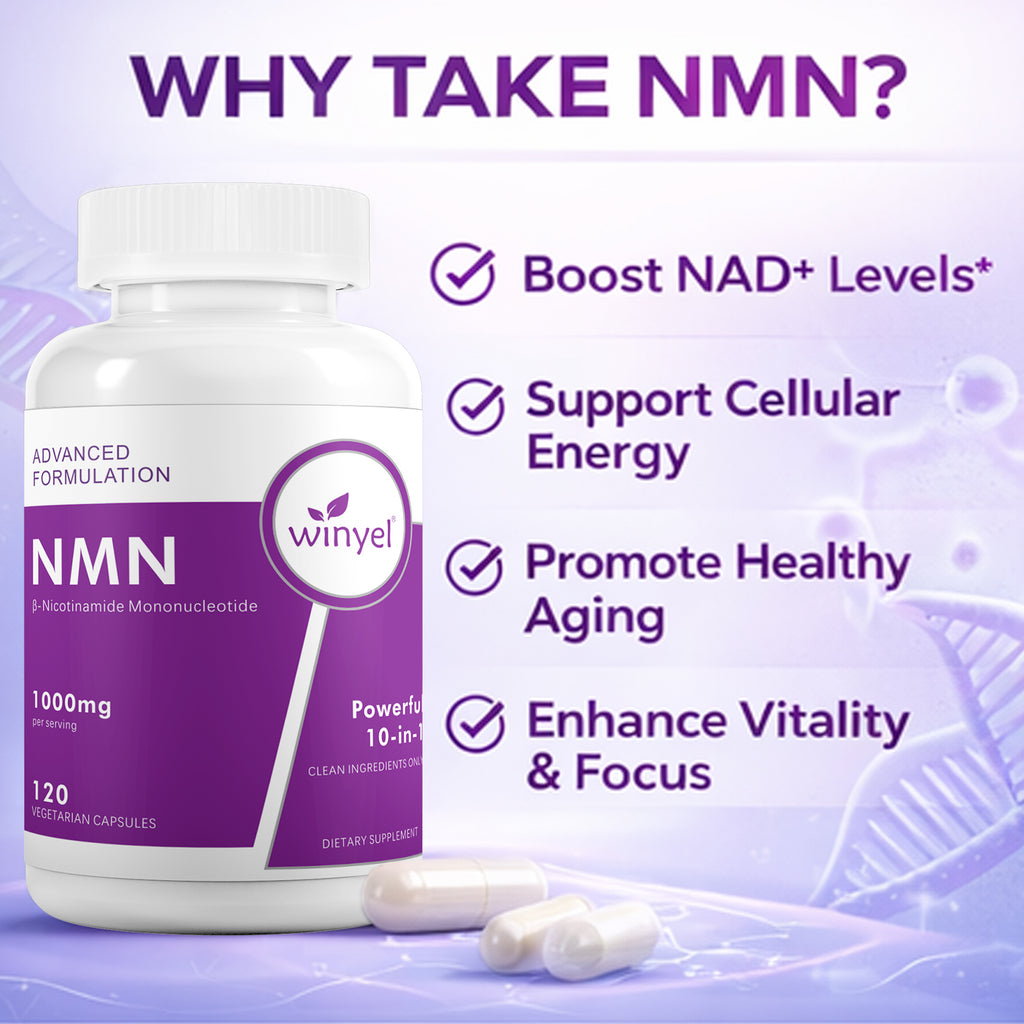 WINYEL NMN Complex 1000mg – Cellular Energy & Healthy Aging Support, 10-in-1 Formula with Resveratrol, CoQ10, Quercetin, Glutathione & Vitamin C – 60 Capsules