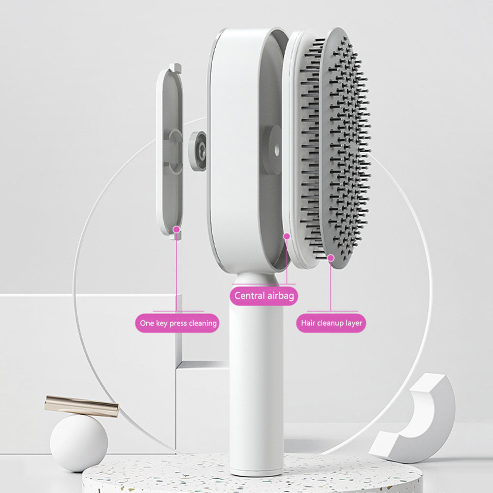 Self-Cleaning Hair Brush for Women – One-Key Hair Removal, Anti-Static Airbag Scalp Massage Comb