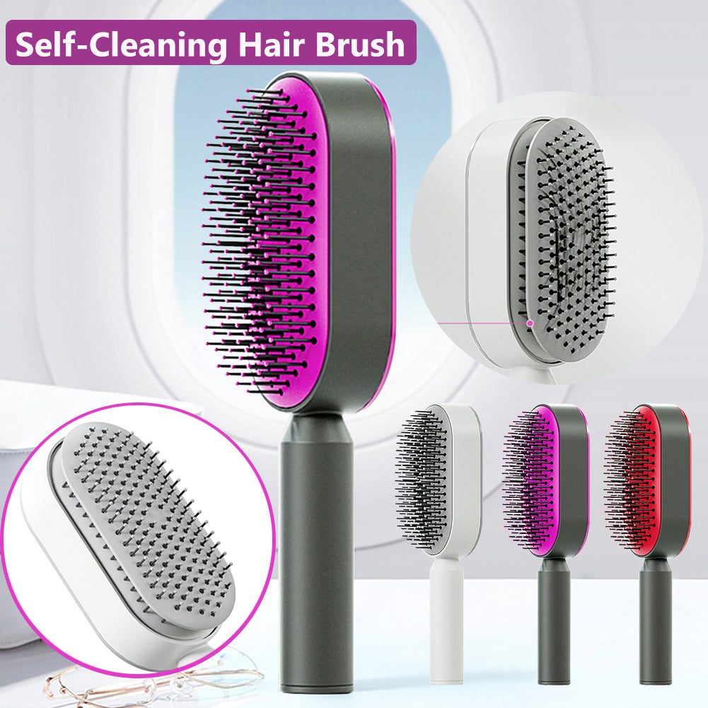Self-Cleaning Hair Brush for Women – One-Key Hair Removal, Anti-Static Airbag Scalp Massage Comb