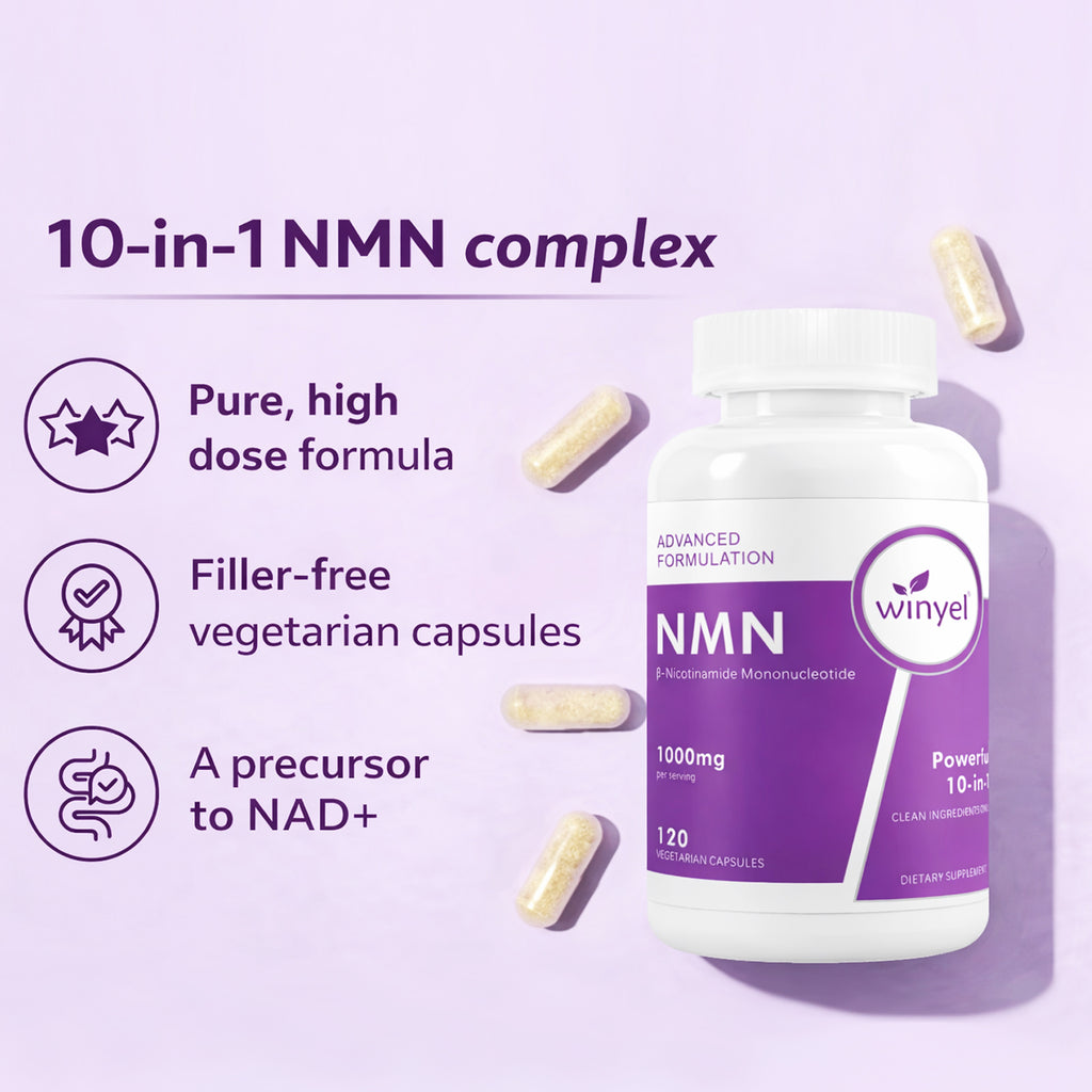 WINYEL NMN Complex 1000mg – Cellular Energy & Healthy Aging Support, 10-in-1 Formula with Resveratrol, CoQ10, Quercetin, Glutathione & Vitamin C – 60 Capsules