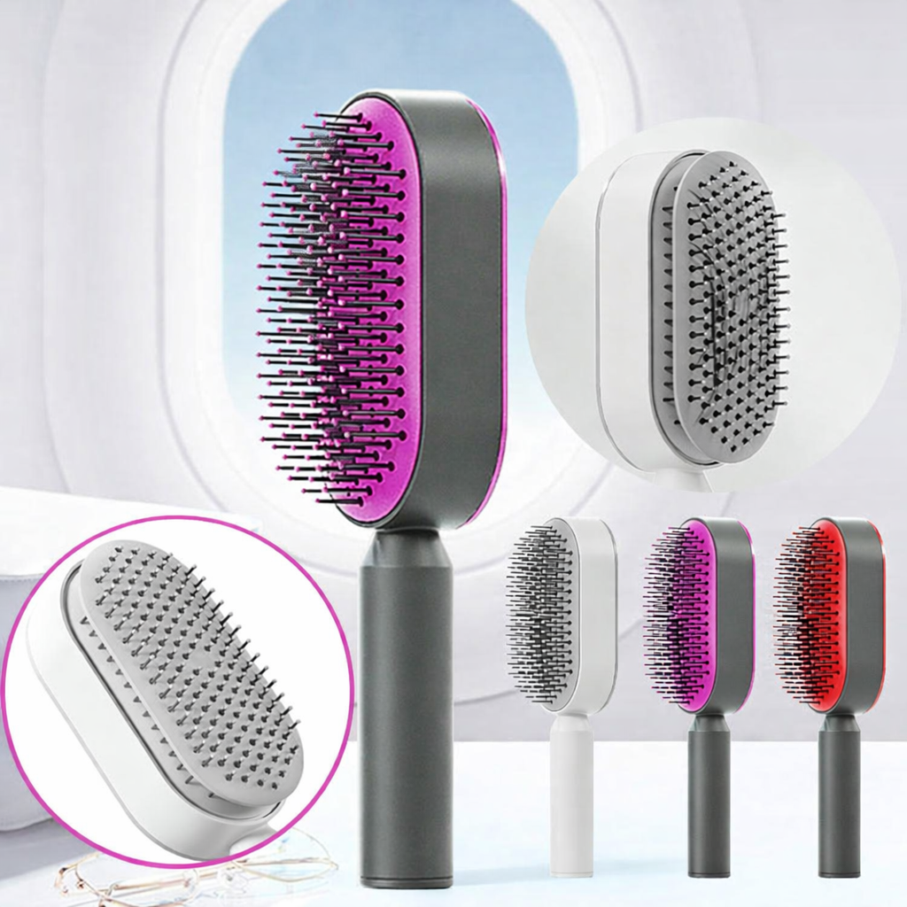 Self-Cleaning Hair Brush for Women – One-Key Hair Removal, Anti-Static Airbag Scalp Massage Comb