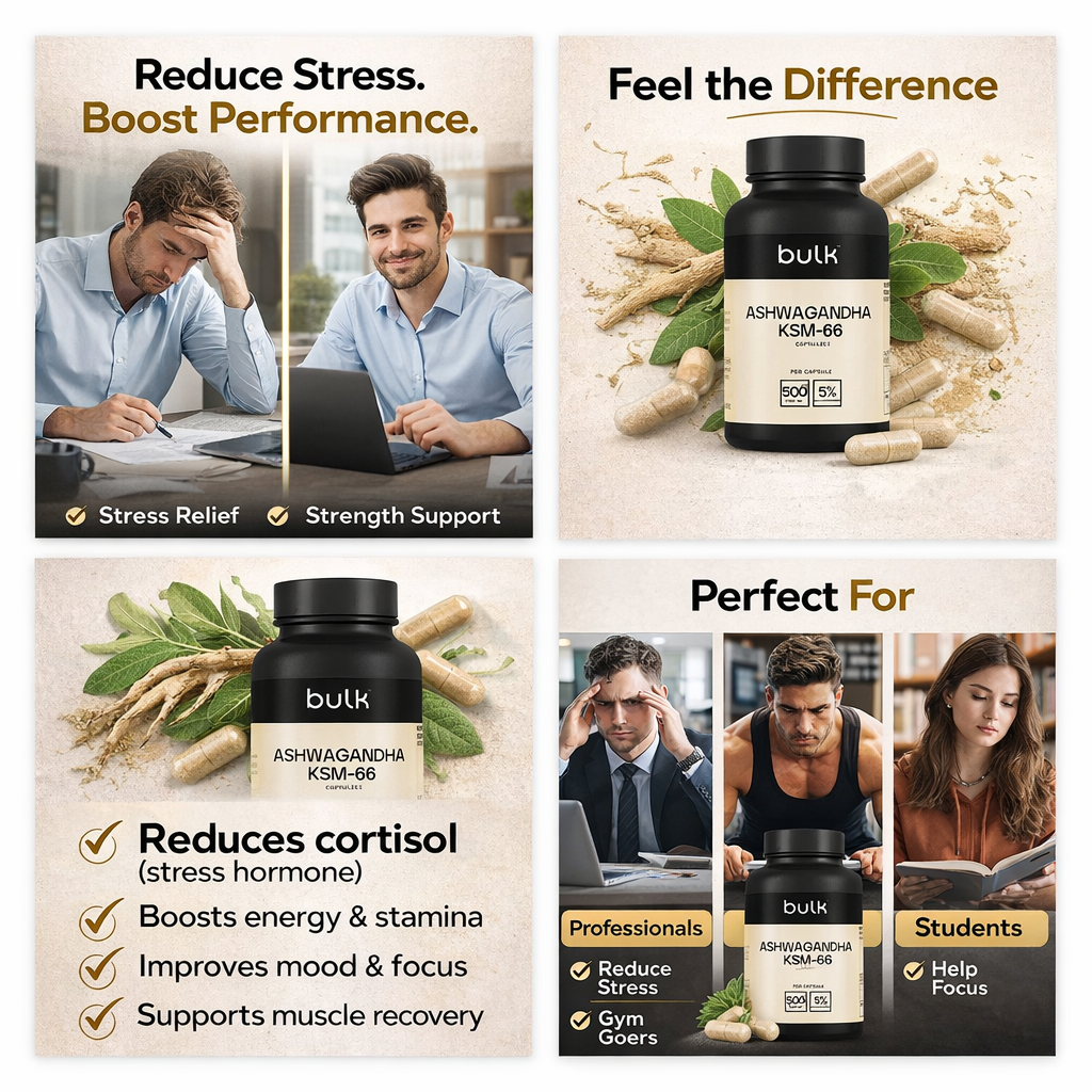 Ashwagandha KSM-66 Capsules – 500mg | Stress Relief, Focus & Energy Support | Vegan | 60 Capsules